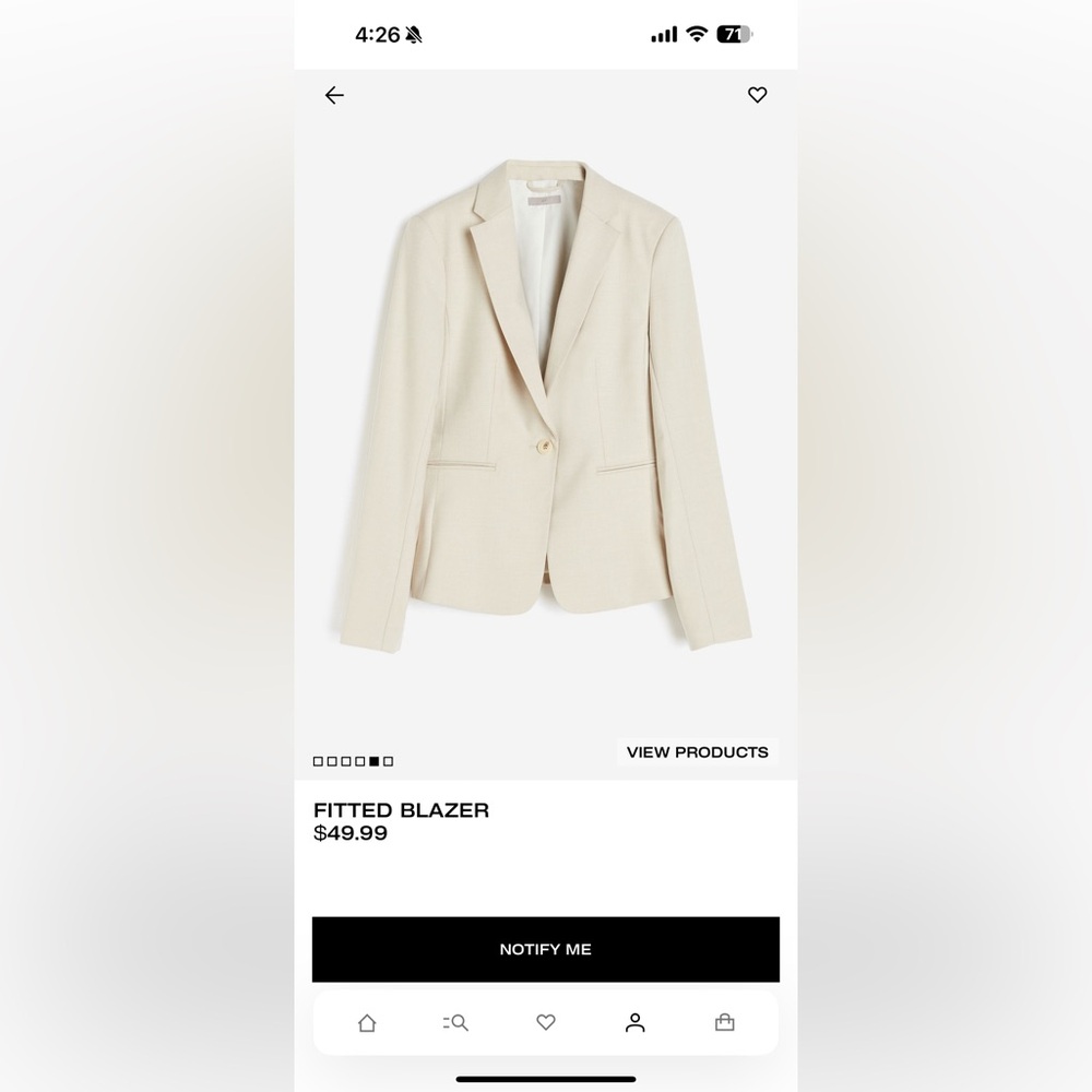 H&M Light Beige Fitted Blazer XL NWT